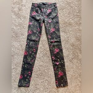 Joe's Jeans Black Skinny Jeans with Pink & Cream Floral Accents